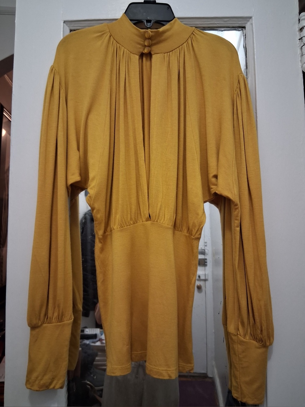 Sexy yellow woman’s blouse with slit on the back, cotton size m